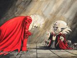 an image of a painting of a man and a woman in red cloaks