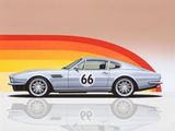 an illustration of a silver sports car with a rainbow background