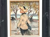 framed oil painting of a boy in a field with cows in the background