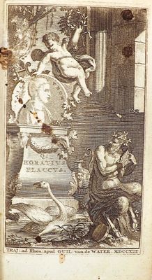 an old book with a picture of a woman and two swans