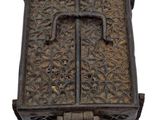 an image of a wooden box with a cross on top of it