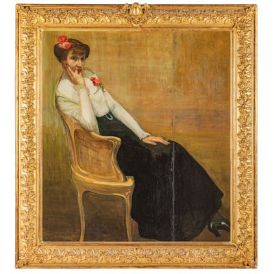 PEINTRE DU 19ÈME SIÈCLE Portrait d'une dame dans un intérieu…