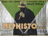 une affiche représentant un homme avec un couteau et un chapeau