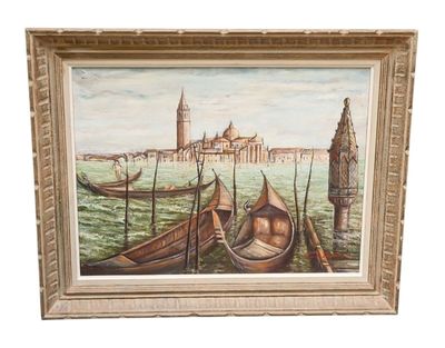 a picture of a painting of boats in the water
