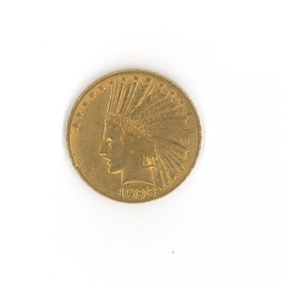 une pièce d'or sur laquelle est représentée une tête d'Indien
