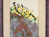 an image of a picture of a painting of birds on a hill