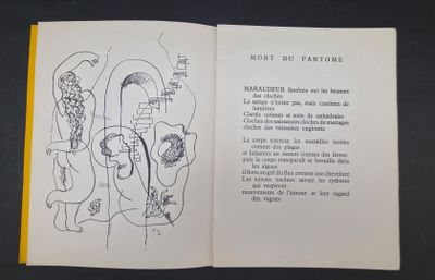 an open book with a drawing of a man and a woman