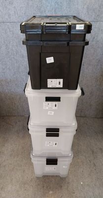 three stackable plastic storage containers stacked on top of each other