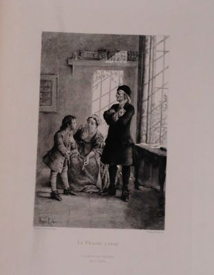 an old picture of a couple of people standing next to a window