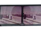 two pictures of people walking on the sidewalk in front of a bridge