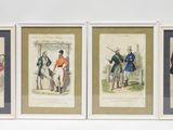 trois photos encadrées représentant des hommes et des femmes en tenue de cérémonie