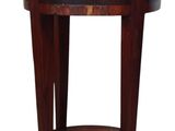 a small wooden table with a shelf on it