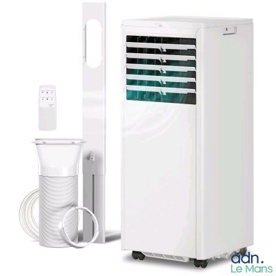 a white air conditioner and a remote control
