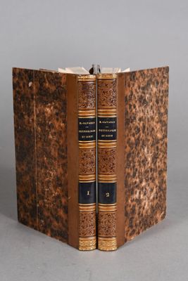 an old book opened to show two pages of a book on a gray surface