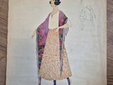 un dessin représentant une femme en robe longue avec un châle