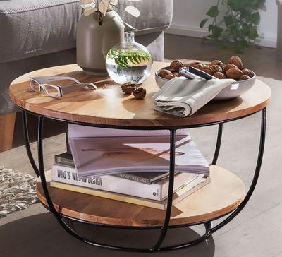 Table basse double plateau, en acacia et acier, 60x34,5 cm -…