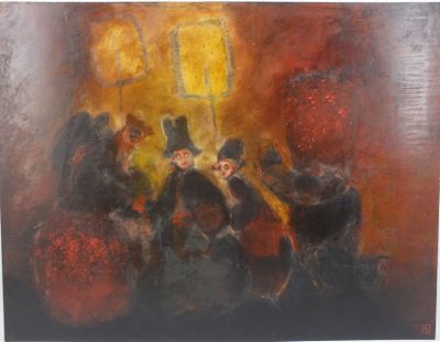 École brutaliste du XX/XXIème siècle "Carnaval" Huile sur pa…