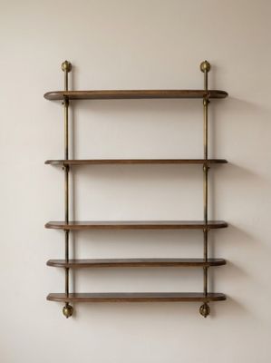 an image of a wall mounted shelf with three shelves on each side
