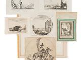 a group of drawings of animals and people in various poses