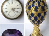 plusieurs images différentes représentant un œuf doré et bleu ainsi qu'une pierre violette