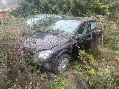 une voiture coincée dans les buissons