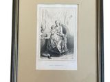a black and white drawing of a woman sitting on a chair