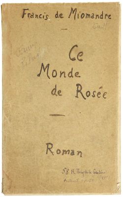 an old book with writing on it that reads le monde de rose