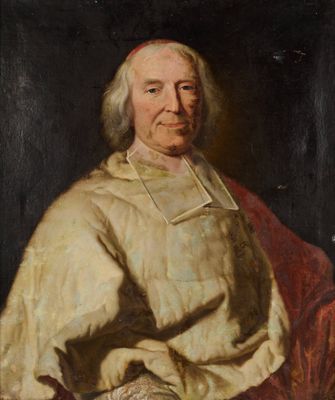 un tableau représentant un homme vêtu d'une robe blanche, assis sur une chaise rouge
