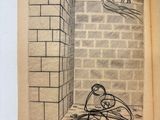 an open book with a drawing of a person sitting on the floor
