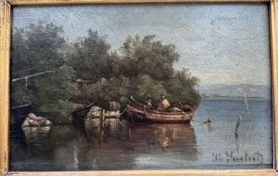 Ecole moderne Barque de pêcheurs près de la rive. - Photo 1