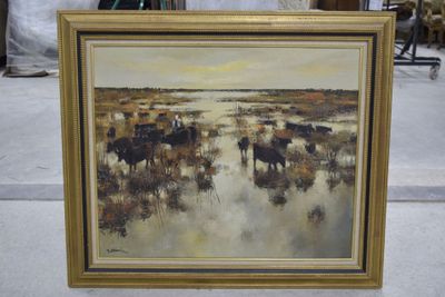 Georges BLOUIN (1928-2012) "Taureaux en Camargue"