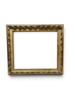 a gold picture frame on a white background