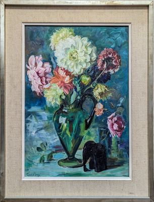 Paul BAZE (1901-1985) Fleurs aux verres verts et à l'éléphan…