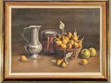 painting of a still life of fruit and a pitcher on a table