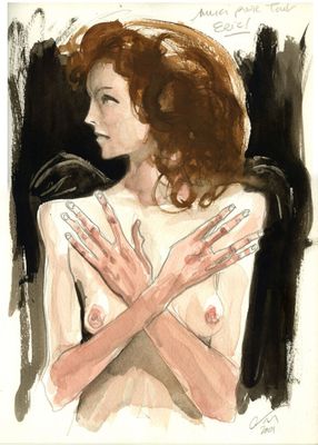 une image représentant un tableau où l'on voit une femme les mains posées sur la poitrine