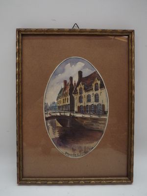 an old picture of a building with a bridge in front of it