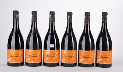 six bouteilles de vin sont alignées sur une table