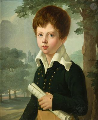 un tableau représentant un jeune garçon tenant un livre dans ses mains