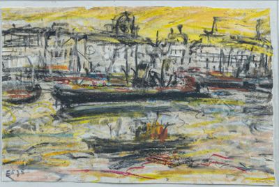 Erich SCHMID (1908-1984) Bateaux dans un port, 1978