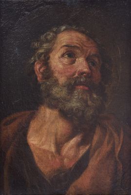 an old painting of a man with a beard looking up