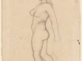 un vieux dessin représentant une femme debout devant un fond blanc