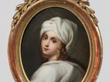 portrait d'une femme portant un turban blanc, dans un cadre doré