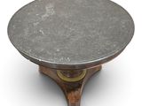 a round table with a marble top on a wooden stand
