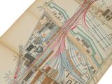 an old map of a city with a lot of wires on it