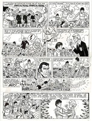 une page en noir et blanc tirée d'une bande dessinée, représentant un homme en costume-cravate