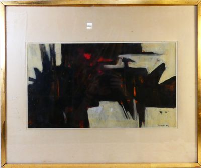 painting of a black and white abstract painting with a gold frame