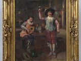 painting of a man playing a guitar and another man playing a guitar