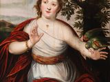 an image of a painting of a woman with a bird in her hand
