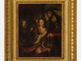 a painting of a group of people sitting around a table