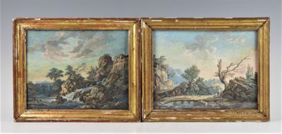 deux tableaux encadrés représentant un paysage avec une rivière et des montagnes